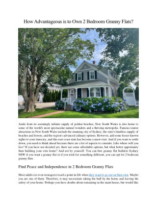 How Advantageous is to Own 2 Bedroom Granny Flats