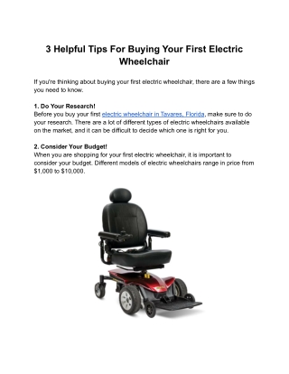 3 Helpful Tips For Buying Your First Electric Wheelchair
