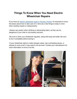 Things To Know When You Need Electric Wheelchair Repairs