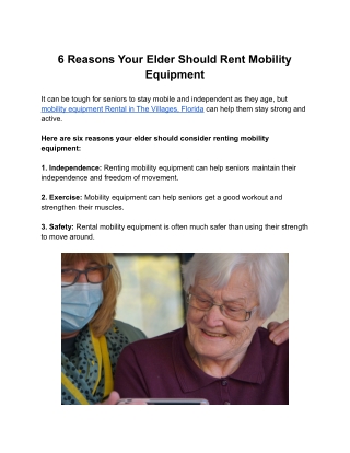 6 Reasons Your Elder Should Rent Mobility Equipment