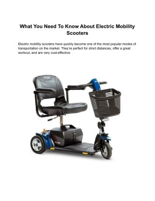 What You Need To Know About Electric Mobility Scooters