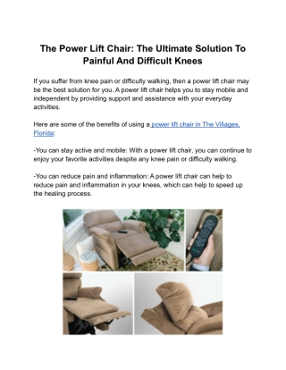 The Power Lift Chair: The Ultimate Solution To Painful And Difficult Knees