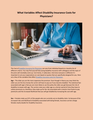 What Variables Affect Disability Insurance Costs for Physicians