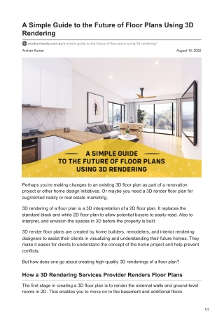 A Simple Guide to the Future of Floor Plans Using 3D Rendering