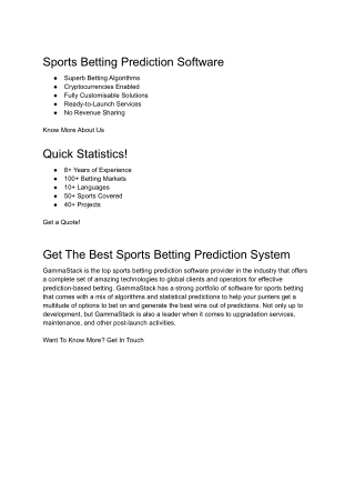 Sports Betting Prediction Software | GammaStack