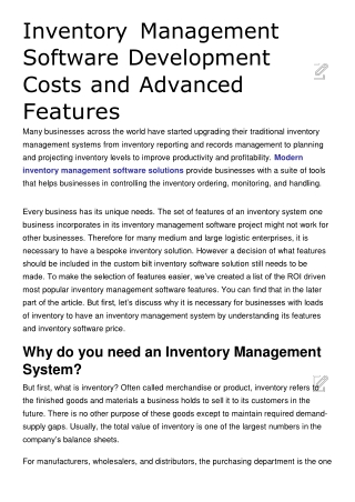 Inventory Management Software Development Costs and Advanced Features
