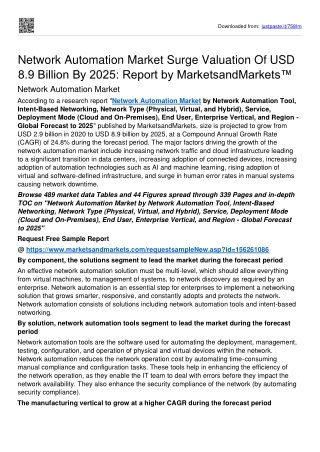 Network Automation Market Size Is Estimated To Rise To USD 8.9 billion By 2025