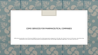 CDMO Services For Pharmaceutical Companies