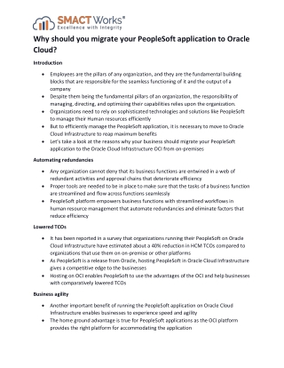 Why should you migrate your PeopleSoft application to Oracle Cloud?