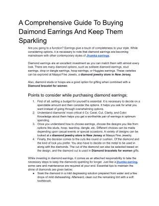 A Comprehensive Guide To Buying Diamond Earrings And Keep Them Sparkling