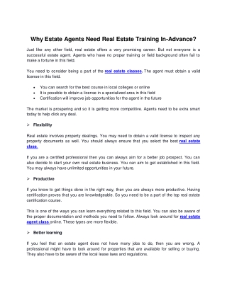 Why Estate Agents Need Real Estate Training In-Advance?