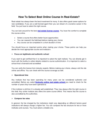 How To Select Best Online Course In Real-Estate?