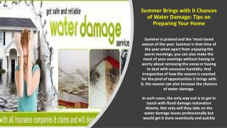 Summer Brings with it Chances of Water Damage Tips on Preparing Your Home