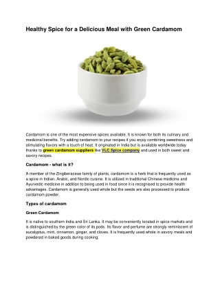 Healthy Spice for a Delicious Meal with Green Cardamom