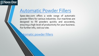 Automatic Powder Fillers  Spee-dee.com