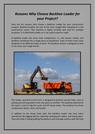 Reasons Why Choose Backhoe Loader for your Project