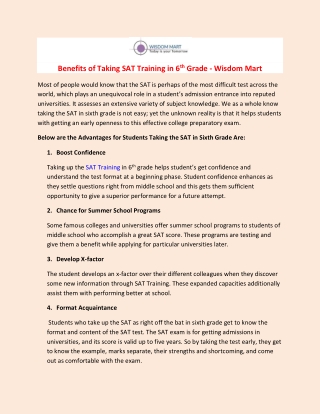 Benefits of Taking SAT Training in 6th Grade - Wisdom Mart