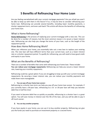 5 Benefits of Refinancing Your Home Loan