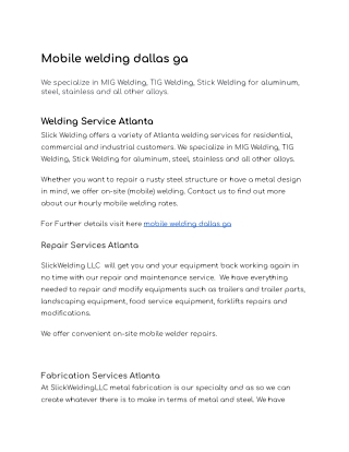 Mobile welding dallas ga