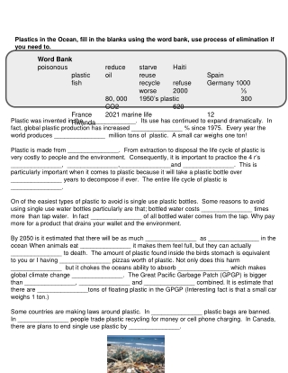 Rott Fill in the blank plastics in the ocean 7th grade science q2 week 2