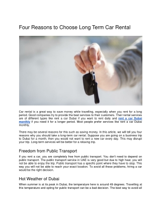 Four Reasons to Choose Long Term Car Rental