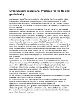 Cybersecurity exceptional Practices for the Oil and gas industry