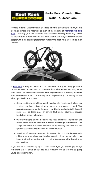 Useful Roof Mounted Bike Racks - A Closer Look