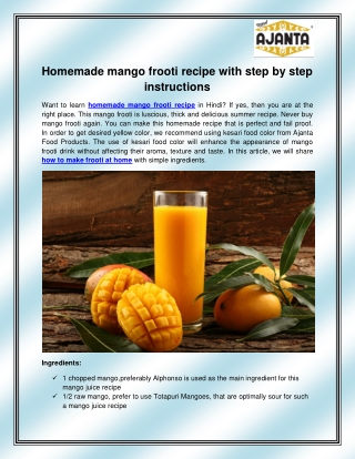 Homemade mango frooti recipe