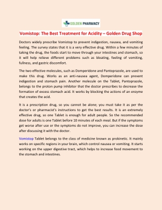 Vomistop - The Best Treatment for Acidity at Golden Drug Shop