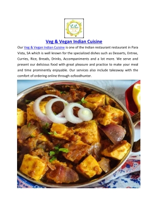 5% off - Veg & Vegan Indian Cuisine Menu Para Vista, SA