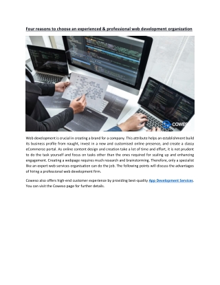 Four reasons to choose an experienced & professional web development organization