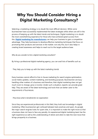 Why You Should Consider Hiring a Digital Marketing Consultancy?