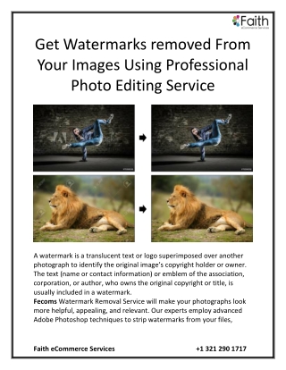 Get Watermarks removed From Your Images Using Professional Photo Editing Service