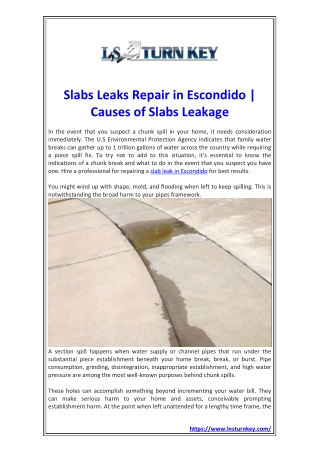 Slabs Leaks Repair in Escondido Causes of Slabs Leakage