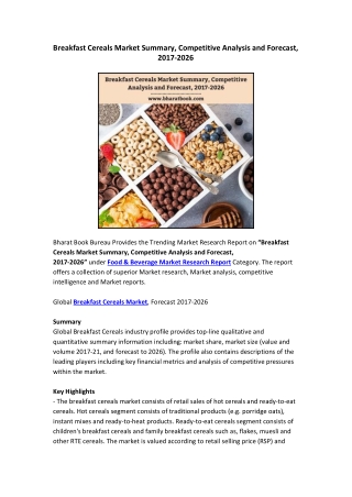 Breakfast Cereals Market Summary, Competitive Analysis and Forecast, 2017-2026