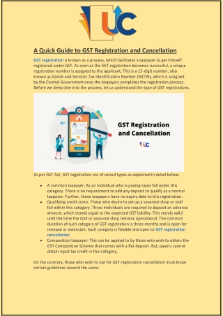 A Quick Guide to GST Registration and Cancellation