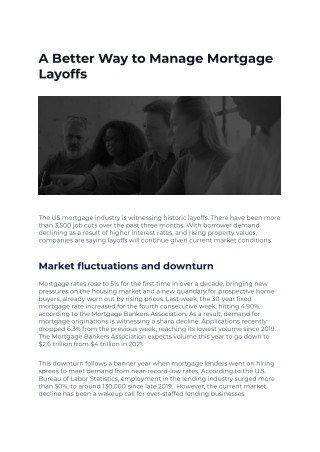A Better Way to Manage Mortgage Layoffs