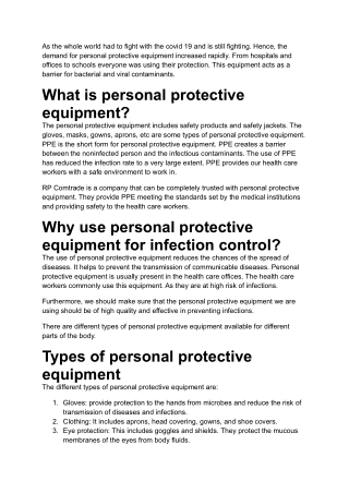 Personal Protective Equipment for Infection Control