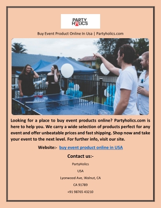 Buy Event Product Online In Usa | Partyholics.com