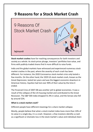 9 Reasons for a Stock Market Crash