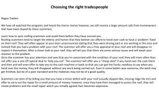 Choosing the right tradespeople