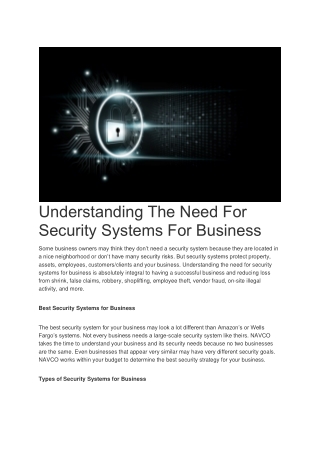 Understanding The Need For Security Systems For Business