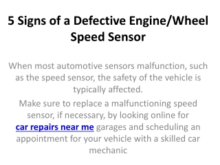 5 Signs of a Defective Engine/Wheel Speed Sensor