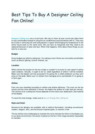 Best Tips To Buy A Designer Ceiling Fan Online