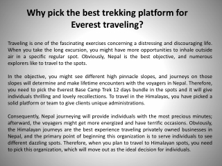 Why pick the best trekking platform for Everest traveling