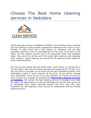 Choose The Best Home cleaning services in Vadodara