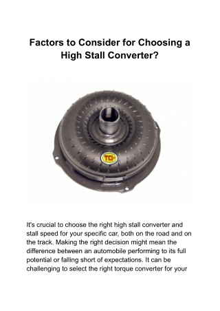 How do I choose a high stall converter