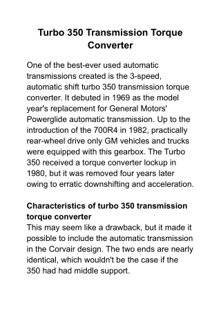 Turbo 350 transmission torque converter