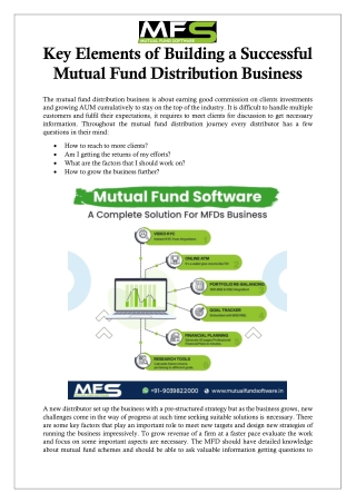 Key Elements of building a successful mutual fund distribution business