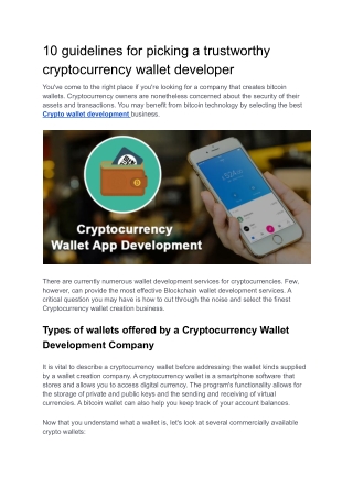 10 Guidelines For Picking A Trustworthy Cryptocurrency Wallet Developer